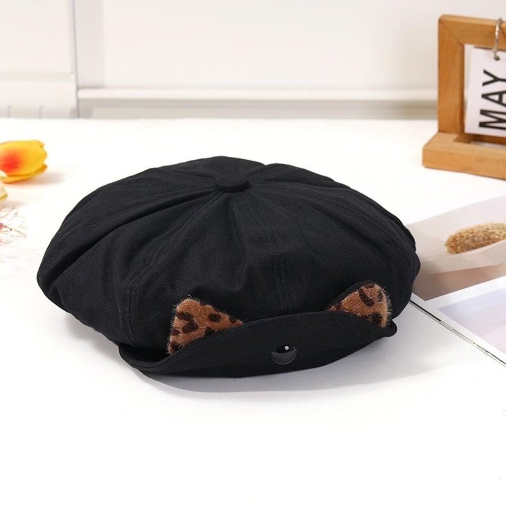 Cute Cat Ears Painter Hat Casual Flipped Brim Beanie Fashion Beret Hat  Women