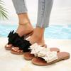 Flip-flops Summer Fashion Shoes One-line Bow Flat Shoes Casual Large-sized Slippers