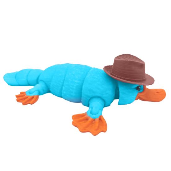 3D Printed Platypus Articulated Flexible Animal Stress Relief Toy Platypus Wearing Hat Desktop Pet Fidget Toy for Home Office Decoration