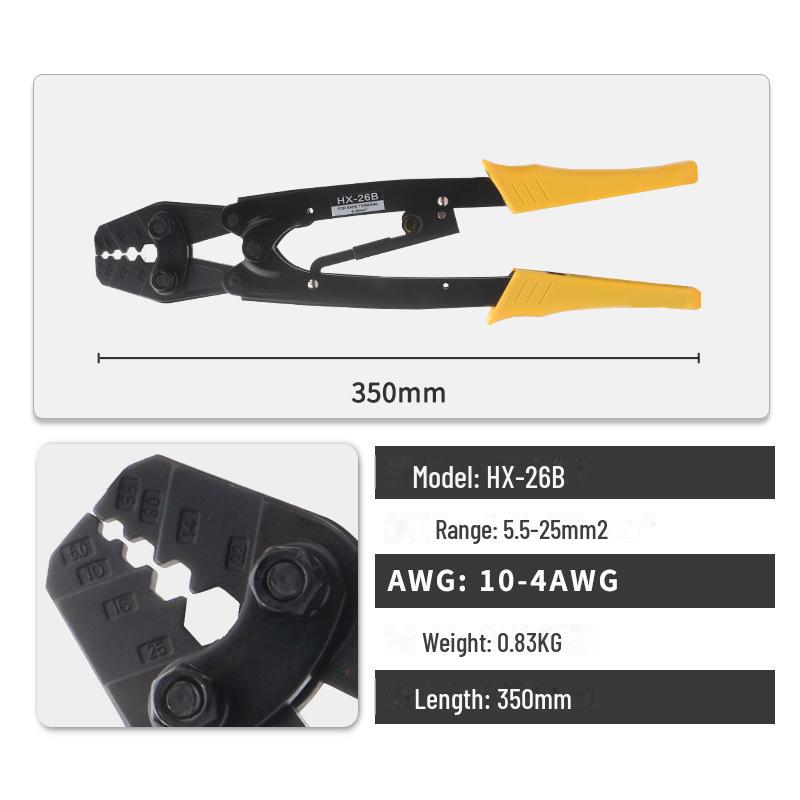 Японские клещи для обжима с храповым механизмом серии HS Huasheng для неизолированных клемм (Шестигранный, HX-10/16/26B)