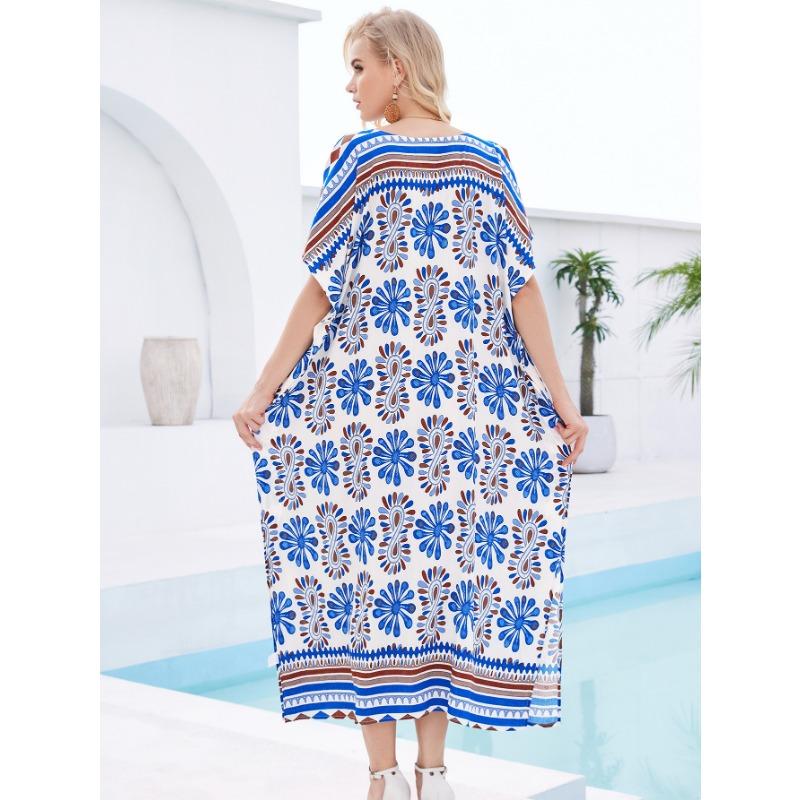 Плюс Размер Женщин Пляжный Принт Свободный Праздничный Платье Бикини Загар Накидка