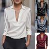 2025 Autumn Women'sSolid ColorV-Neck Long Sleeve Blouse Shirt for Independent Station Wish Amazon Export