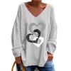 Women Casual T-shirt V-neck Long Sleeve Pullover Tops Rhinestones Heart Pattern Loose Fit Tee Shirt Streetwear