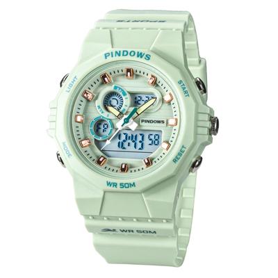 PINDOWS 50M наружные цифровые спортивные светодиодные часы-секундомер с будильником женские часы, водонепроницаемые, часы, многофункциональные, подсветка, календарь, часы,