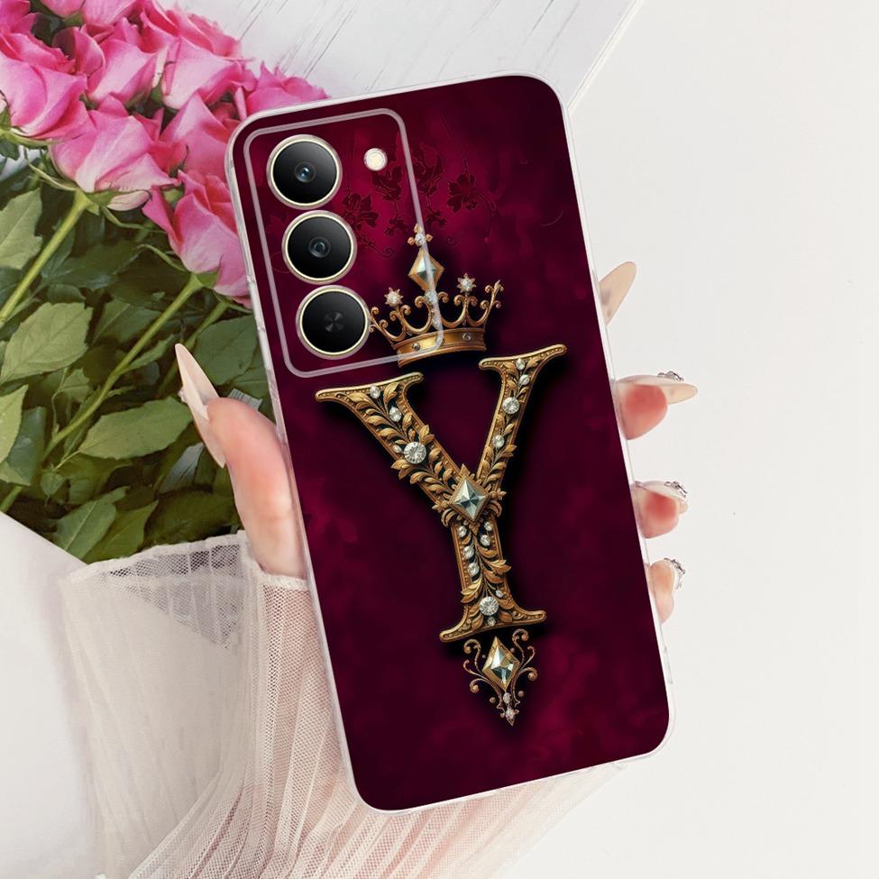 Чехол для Realme 14x 5G Индия Чехол RMX3940 Прозрачный Роскошная Корона Буквы А-Я 2D Плоский Узор Мягкий Чехол для Телефона