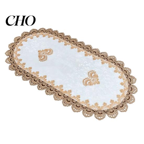 Flexible Texture Table Runner Oval Lace Runner, Vintage Doily, Retro Transparent Mesh Decor Floral Placemat for Coffee Dining