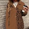 GMXIA Women's Vintage Casual Single-Breasted Leopard Print Autumn Winter Long Sleeve POLO Neck Loose Jackets & Coats