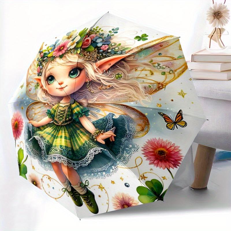 1pc Lovely Tinker Bell Automatic Folding Umbrella - 3 Folding Design, Vivid Cartoon Pattern, Suitable for Outdoor Activities, A Gift for Fan
