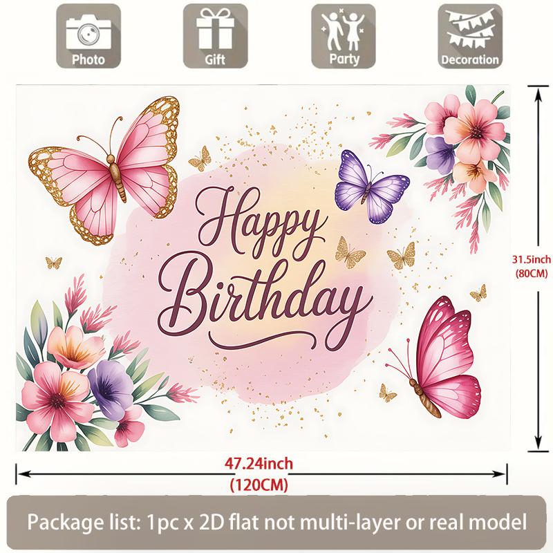 Birthday Greeting Party Banner, Polyester Backdrop for Home Room Wall Decor and Photo Props