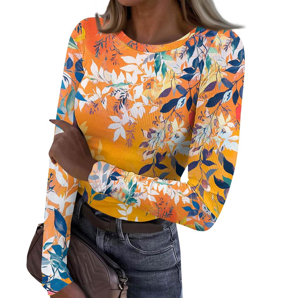 Женская и зимняя футболка с тонким низом, модная повседневная футболка с градиентным принтом и круглым вырезом, пуловер с длинным рукавом