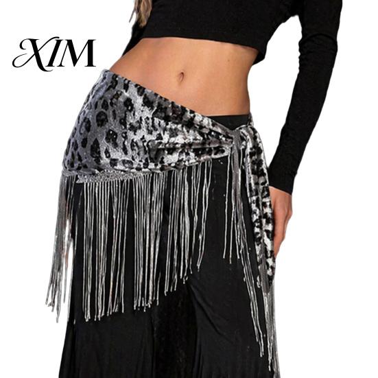 Stage Dance Accessory Women Leopard Fringe Hip Scarf, Belly Sequins Wrap Skirt, Waist with Tassels, Performance Clothing Accessories Tassel Belt