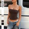 Женский Бандо Топ-Труба без Бретелей Складками Однотонный Облегающий Укороченный Повседневный
