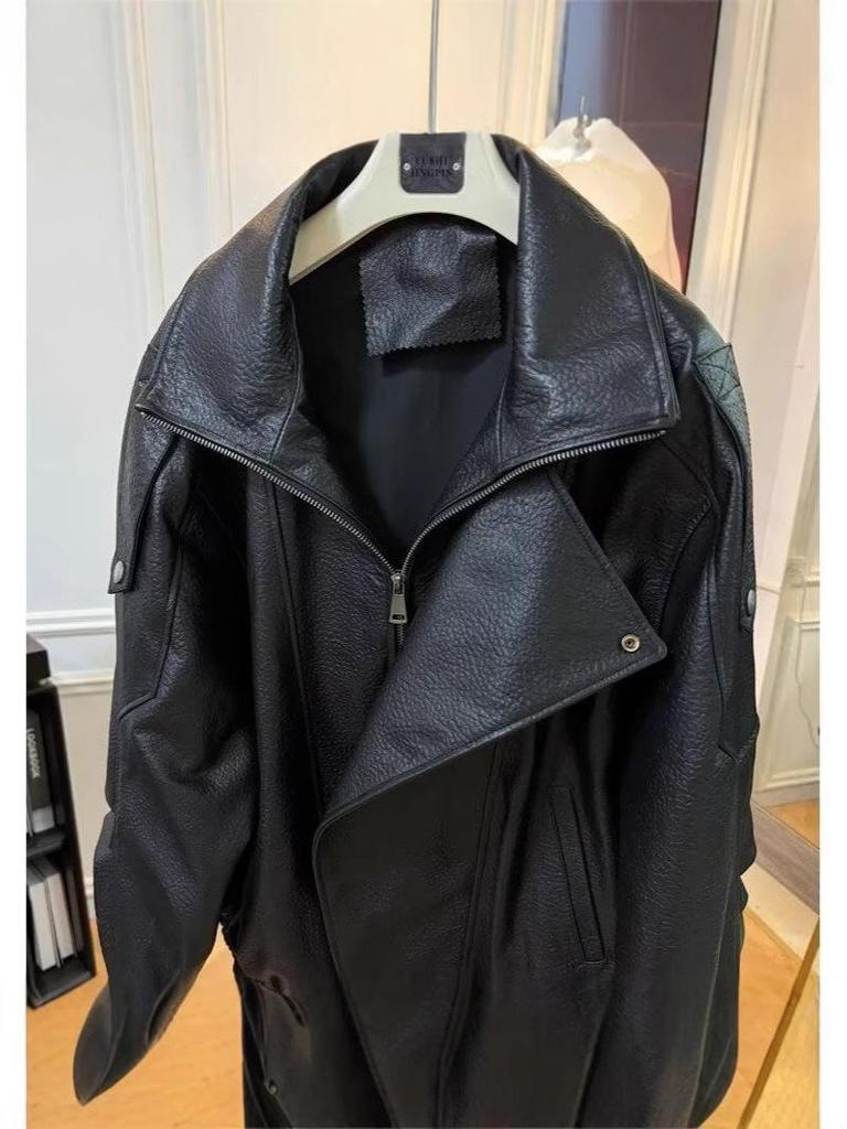 Men's Retro PU Leather Motorcycle Jacket: Heavy-Duty, Trendy Autumn Style, Casual Cool Coat.