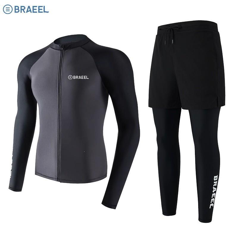 Mens UV Protection Rash Guard Set Long Sleeve Swimwear Snorkeling Surfing Diving Water Sports