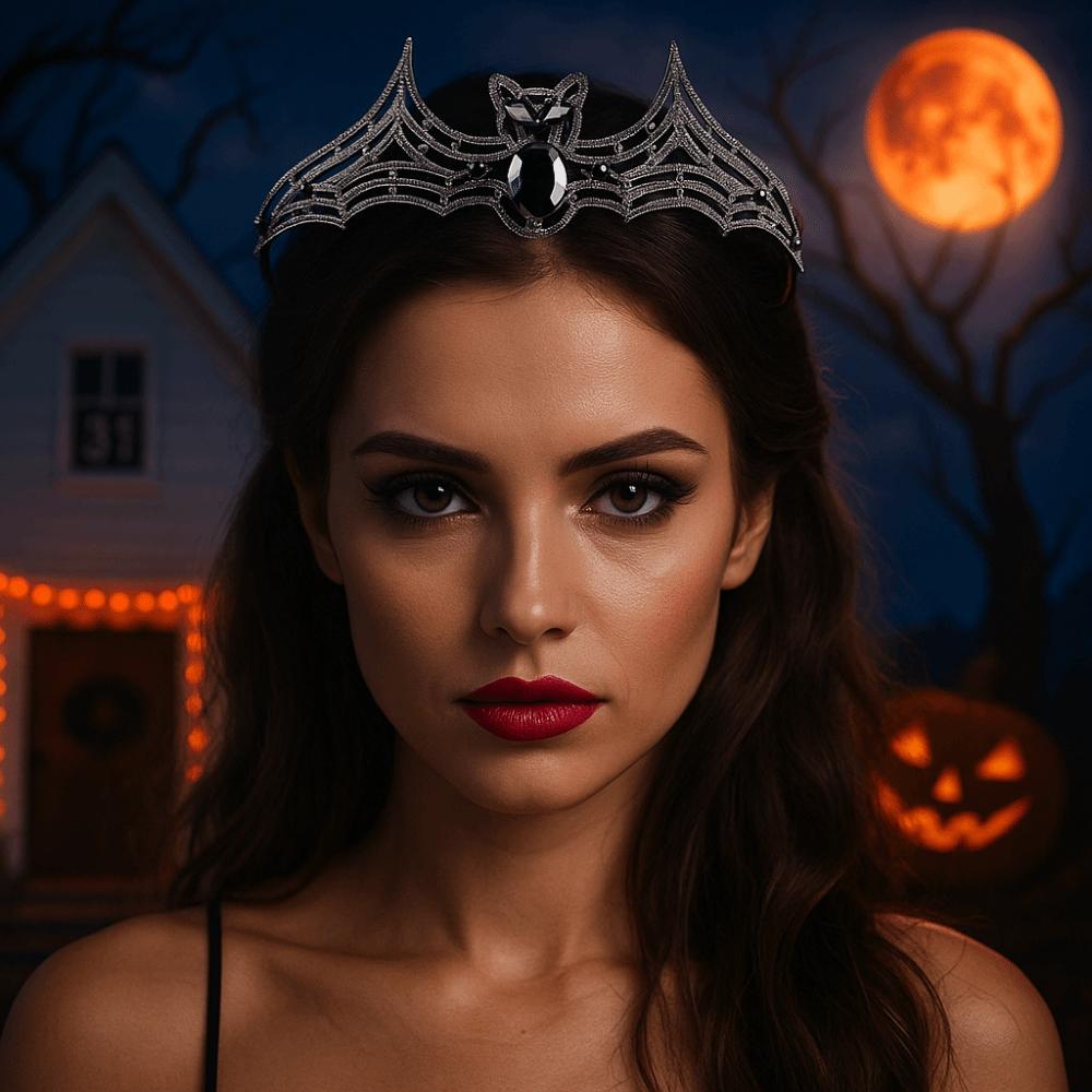 Metal Halloween Bat Hairband Sparkling Halloween Tiara Retro Rhinestone Crowns Party