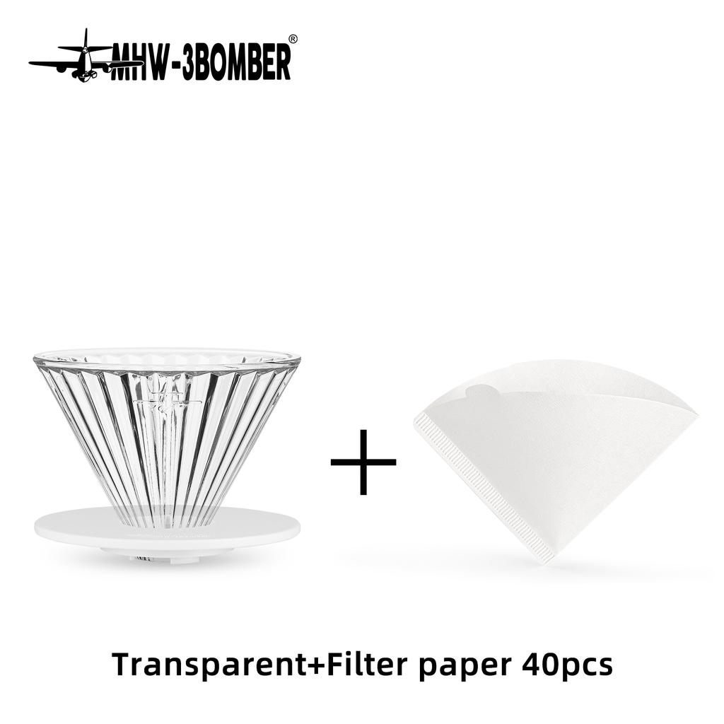 MHW-3BOMBER Glass Coffee Dripper Reusable Cone Pour Over Coffee Dripper with Filter Paper Professional Home Baristas Accessories