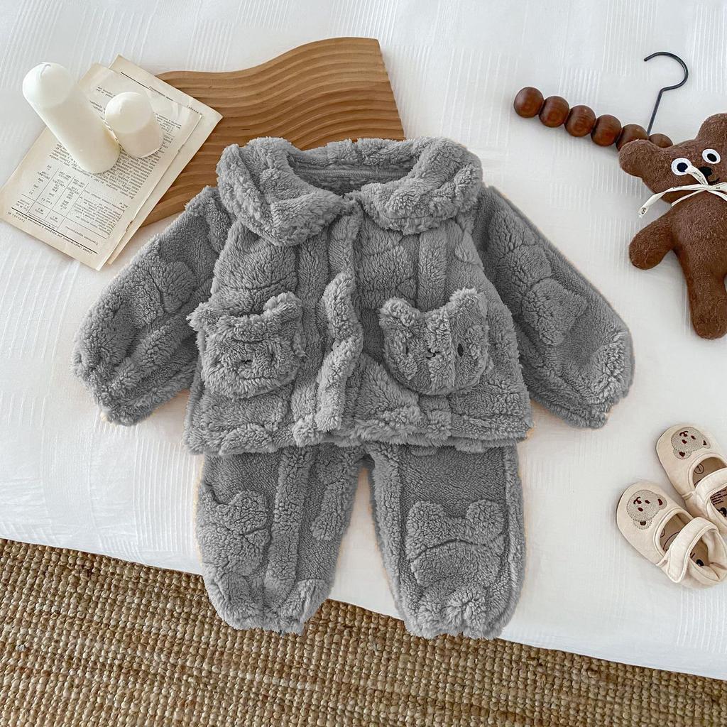 Детские пижамы, осенне-зимний комплект из утолщенного флиса, детский комплект с лацканами Xiao Xiong Shu, хлопковый флисовый комплект детской домашней одежды