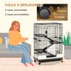 Четырехуровневая клетка для мелких животных, для кроликов, хорьков, шиншилл, с колесами, поддоном - Черная