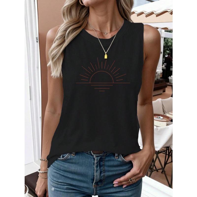 Colorful Stripe Round Neck Butterfly Leopard Creative Element Casual Tank Top Summer Women Blouse