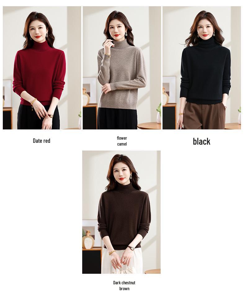 Hengyuanxiang Women's Pure Wool High Neck Oversized Sweater Pullover