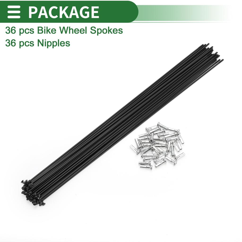 Motoforti Universal Bicycle Spokes, Bicycle Wheel Spokes, 14G, 293mm Length, Carbon Steel, Black, 1 Set