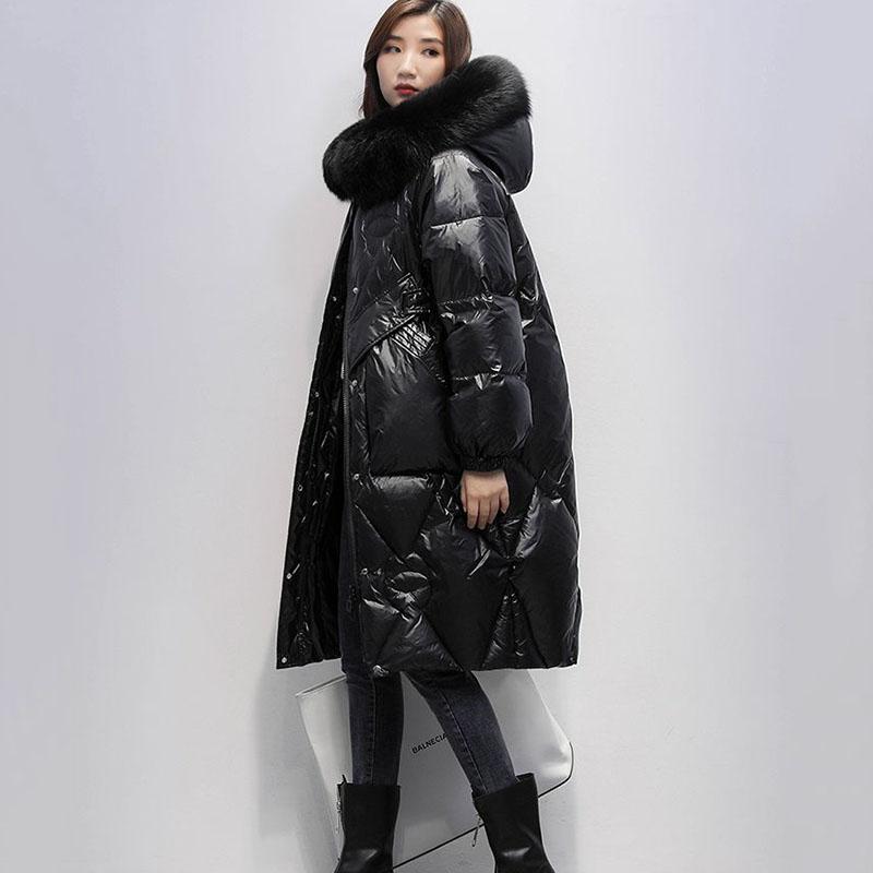 Oversized Womens Down Cotton Jacket Winter Warm Jackets Coat Long Hooded Parka Overcoat Female Cold Jackets Black