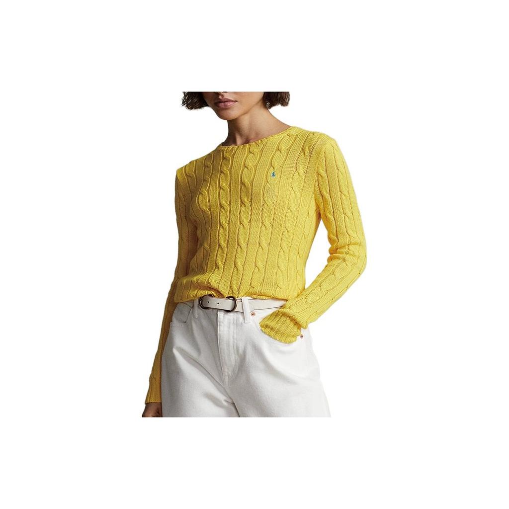 Polo Ralph Lauren FW23 однотонный вязаный свитер с круглым вырезом и длинными рукавами, женский свитер, желтый 211570012041