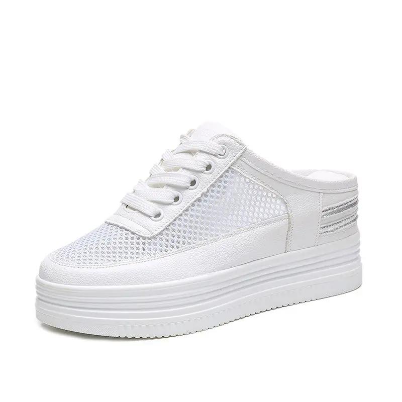 Праздничные тапочки женские летние на платформе с закрытым носком, женские лоферы, кроссовки-слайды на танкетке, сетчатые дышащие тапочки