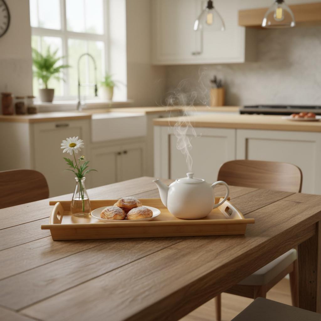 Bamboo Serving Tray with Handles Stackable Design Nesting Bamboo Trays Kitchenware for Dining Room