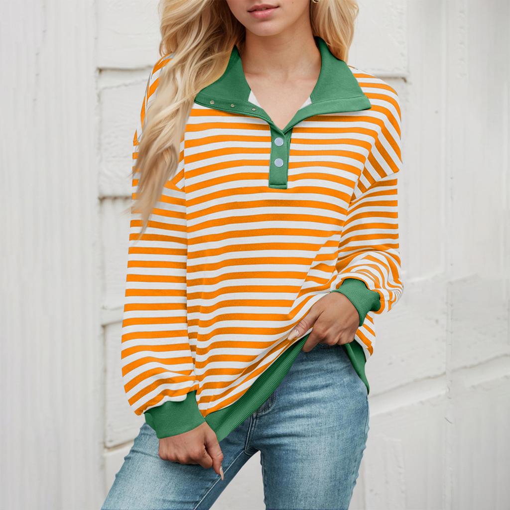 Женские свободные топы с длинными рукавами и V-образным вырезом в полоску, свитшот, футболка с длинными рукавами и цветными блоками, повседневные топы