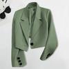 Женский костюм, пальто с лацканами, короткий пиджак с длинным рукавом, однотонный повседневный костюм для поездок на работу, пальто