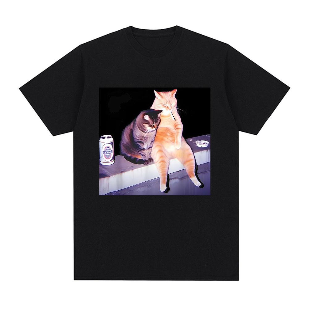 Cigarette Kitten Funny Smoking Cat Meme Graphic Tshirt Unisex Unisex Fashion Vintage Tshirts Loose Cotton Casual Tshirt Streetwear