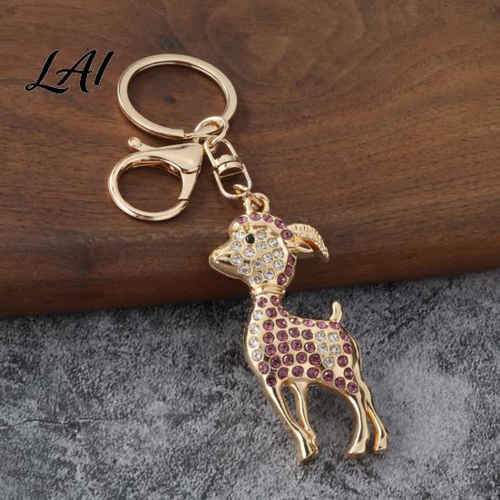 Lightweight Key Ring Rhinestone Sheep Keychain for Backpack Sparkly Goat Car Ring Zinc Alloy Chain Decorative Lamb Pendant Backpacks and Handbags