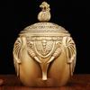 Brass Elephant Tea Can Cai Elephant Tea Can with Lid Lucky Bag Rice Tank Cornucopia Living Room Tea Desktop Pure Copper Ornament