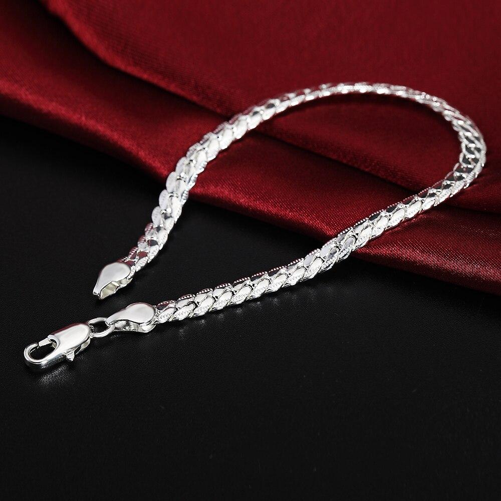 925 Sterling Silver 6mm Full Sideways Chain Bracelets For Women Men Fashion Wedding Party Engagement Jewelry Jewellery