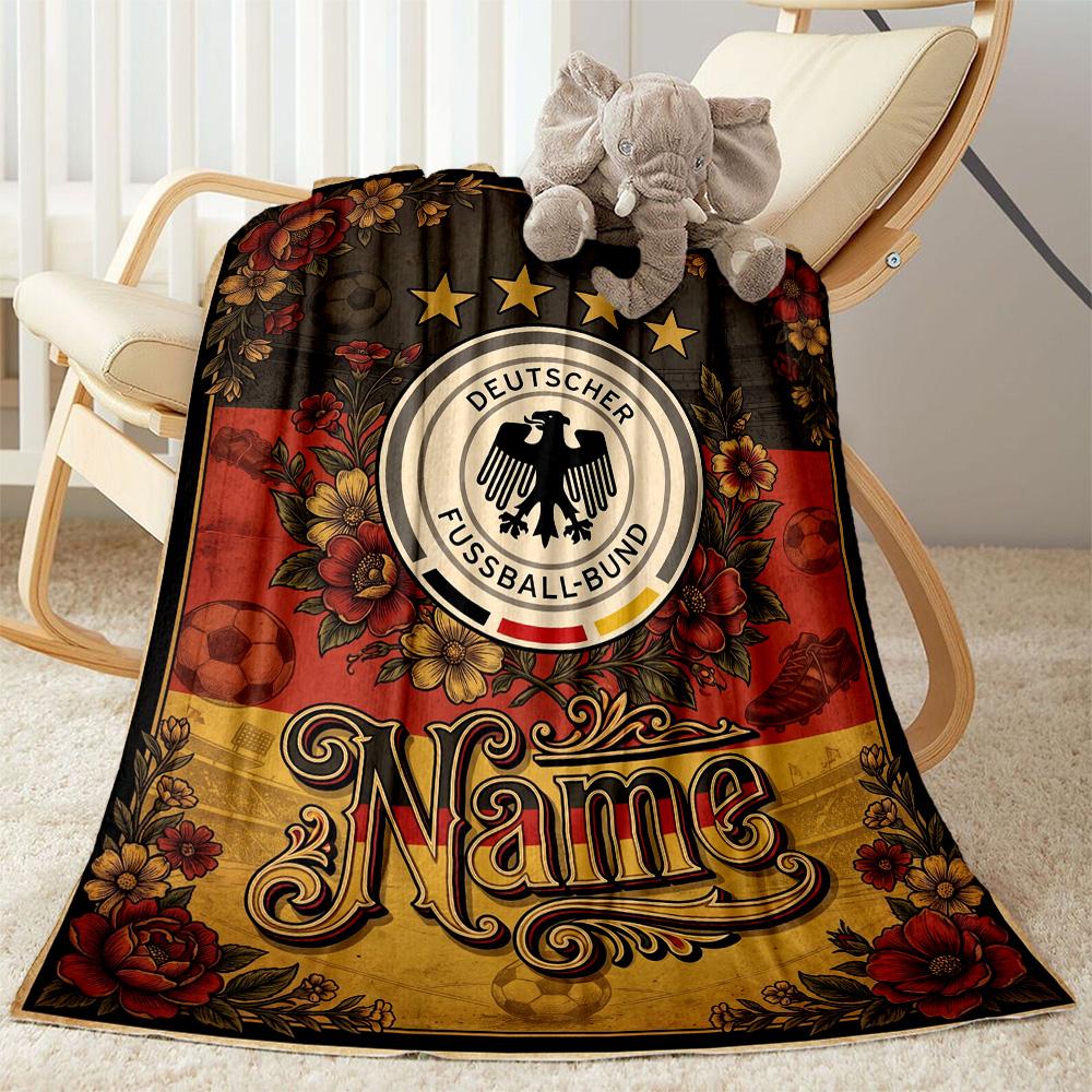 German Football Crest Artwork Personalized Text Blanket Gift Personalized Blanket Comfortable Suitable for Livingroom Sofa Living Room Home Decor