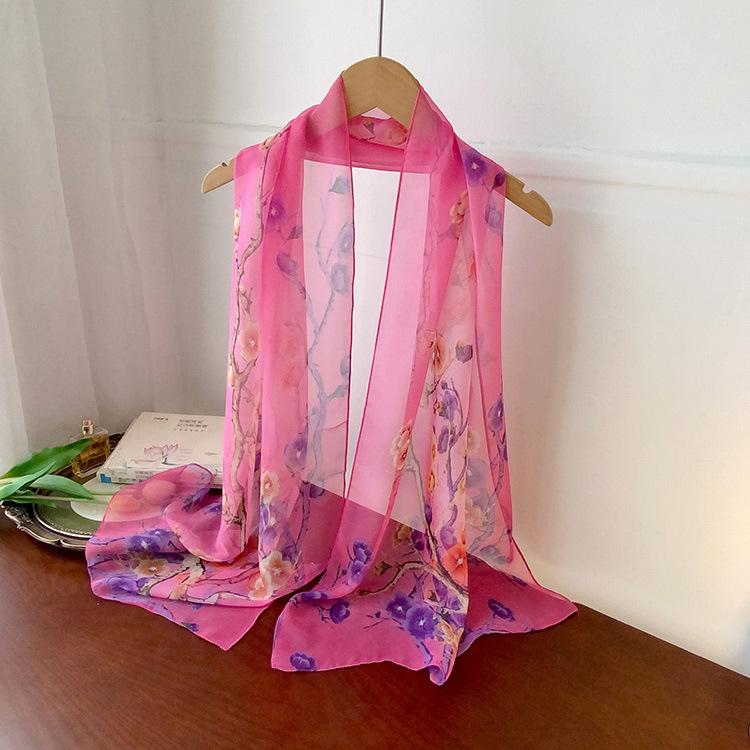 Spring Style Cicada Wings Long Silk Scarf for Women Spring and Autumn Thin Style Fashionable and Versatile Georgette Multi-color Printed Long Scarf