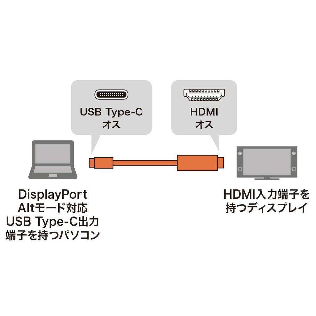 SANWA SUPPLY To HDMI Conversion Cable Male To HDMI Type-C (USB Type-C Male), 3m, Black, KC-ALCHD30