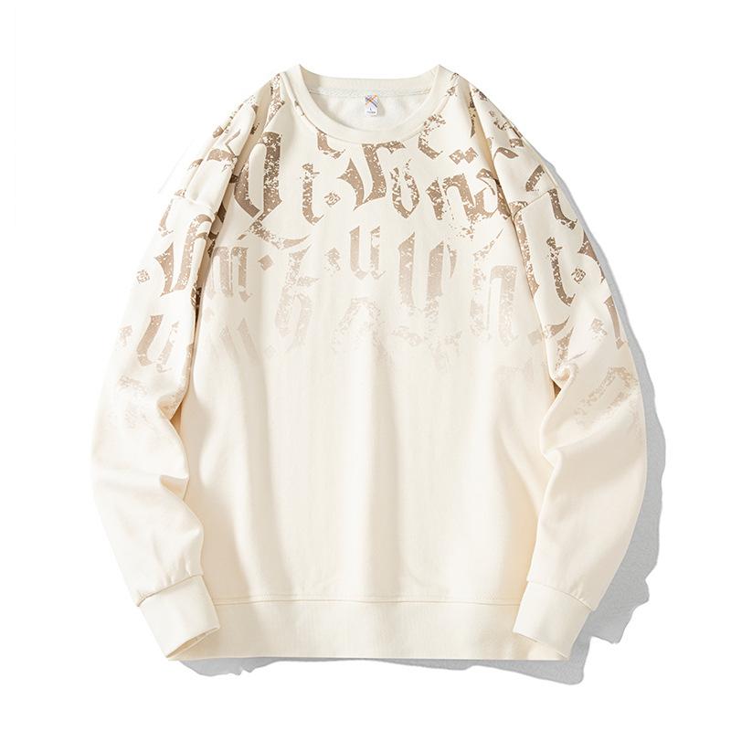 Men's Spring and Autumn Long Sleeve Round Neck Pullover Letter Printed Long Sleeve Breathable Standing Collar Long Sleeve