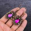 Pink Rubillite Handmade Copper Wire Wrap Jewelry Earring 2.68" m2H85