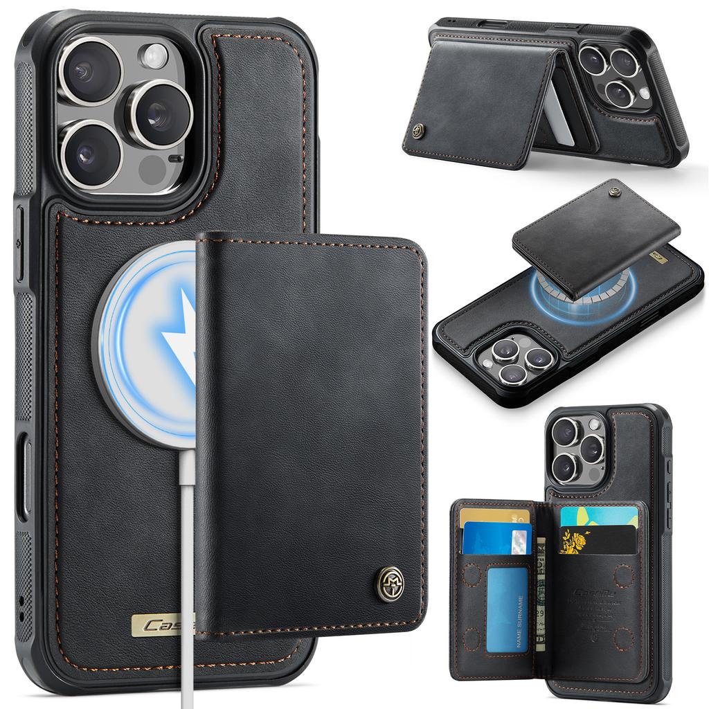 For iPhone 16 Pro Magnetic Case CASEME ME80 Series Leather PC TPU Phone Cover with Detachable Wallet