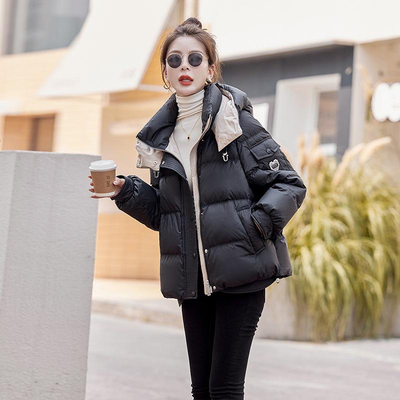 This Year's Trendy Down Cotton Jacket for Women's New Winter Petite Cotton Jacket with Color Blocking and Thickened Cotton Jacket