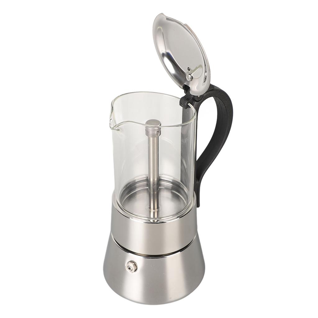 Кофеварка Moka Pot Crystal Glass Top из нержавеющей стали для плиты, классическая итальянская кофеварка на 4 чашки