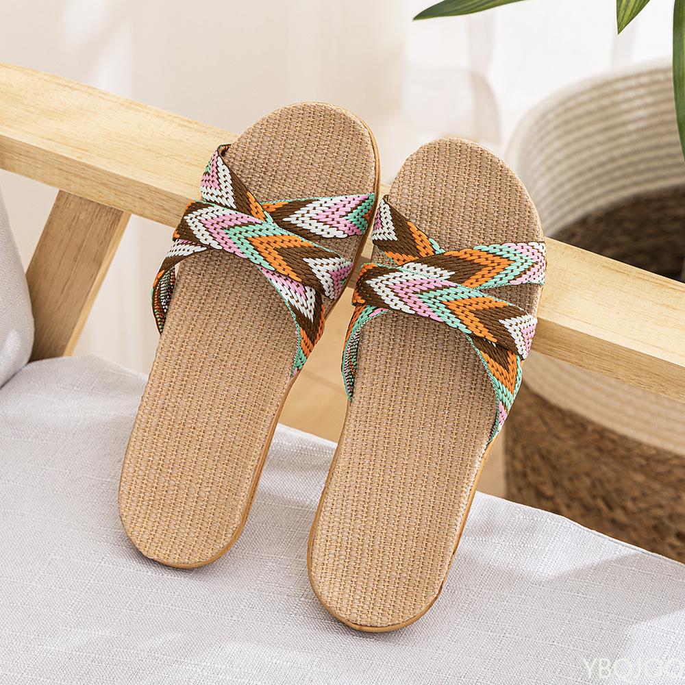 Fashion New Women's Home Indoor Slippers Women Lightweight Linen Shoes Couple Anti Slip Thick Bottom Slippers Comfortable Couple Sandals