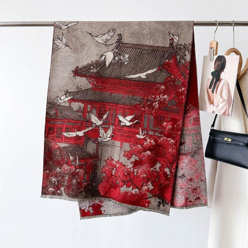 Scarf Women's New Autumn and Winter Jacquard Craftsmanship Imitation Cashmere Thickened Shawl Dunhuang Series Warm Scarf