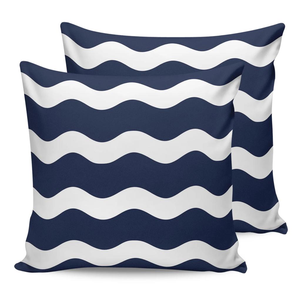 Водонепроницаемая наволочка с темно-синими и белыми полосками для украшения дома и офиса, наволочка для подушки на стул, диван