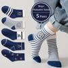 5Pairs/Set Cute Baby Boy Socks Autumn Winter Cotton Kids Mid Tube Sock Vintage Navy Blue Striped Children Athletic Socks