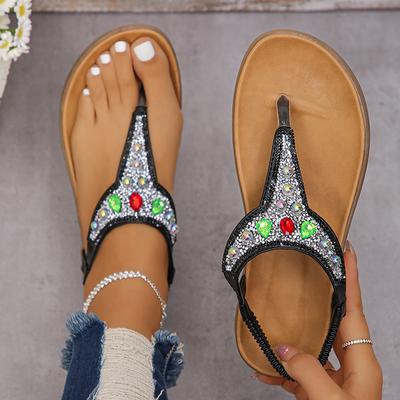 Летние босоножки Lucyever с кристаллами и клипсами, женские повседневные босоножки на плоской подошве, бохо, женские пляжные туфли на нескользящей платформе
