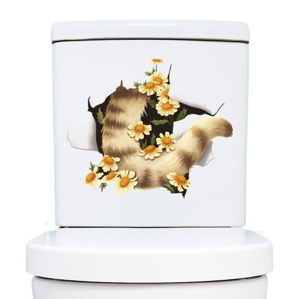 DIY Cat Wall Decal 3D Toilet Seat Decal Creative Cat Toilet Sticker Wall Decor