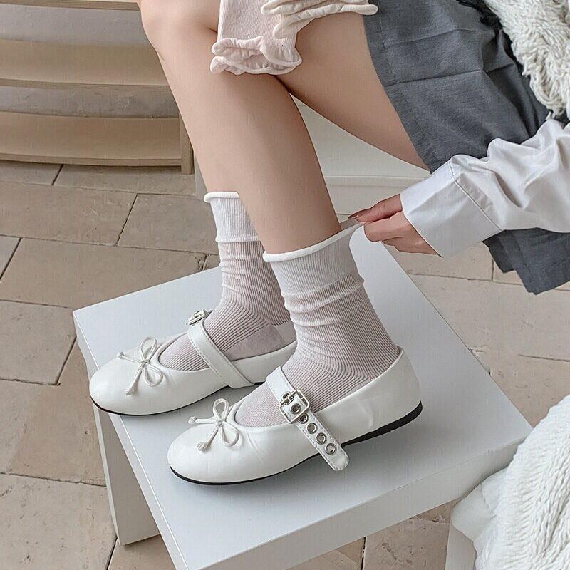 Summer Thin Solid Color Calf Socks Women'S Mesh Breathable Stacking Socks College Curling Versatile Jk Stockings With Leather Shoes